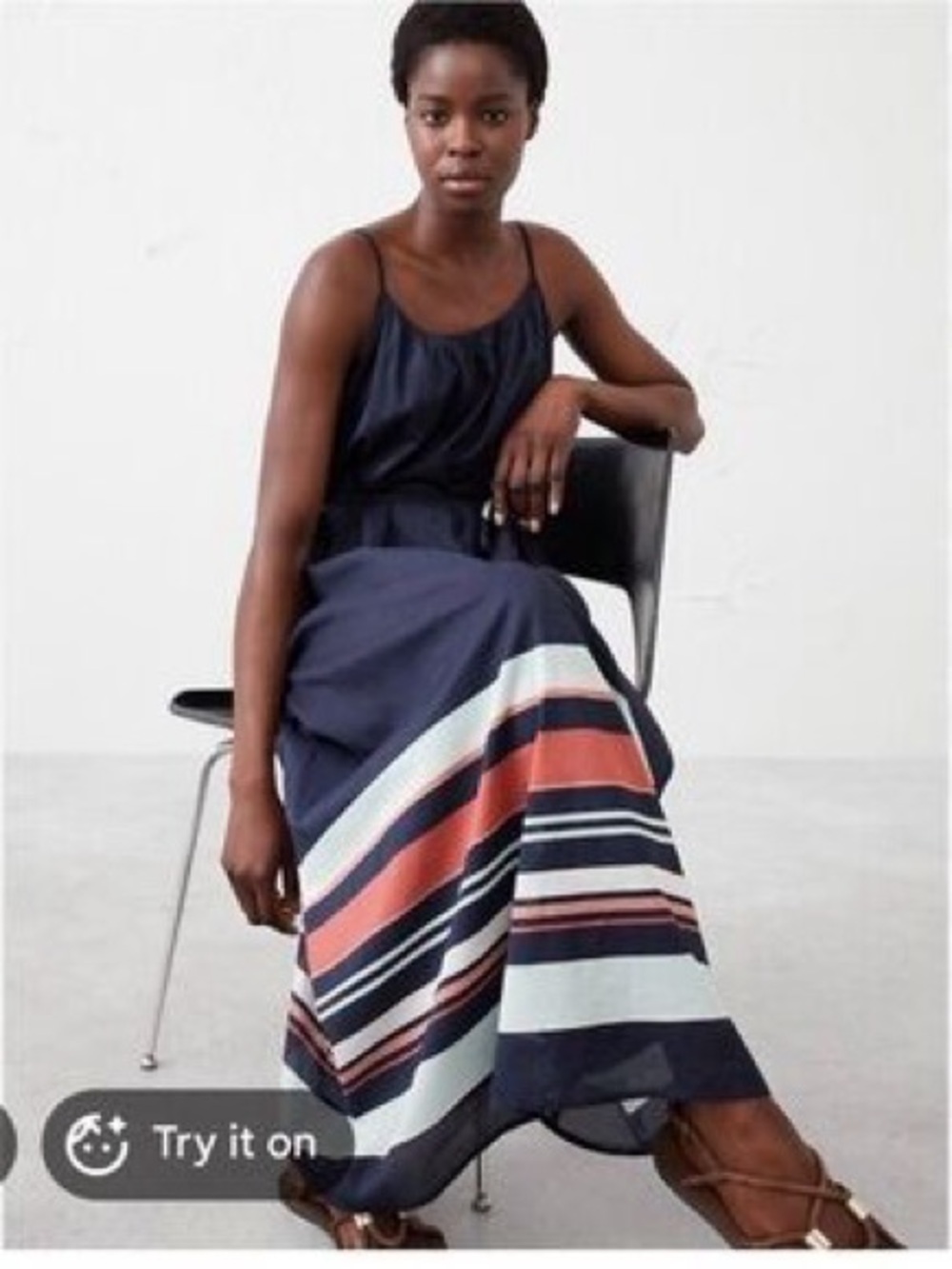 BNWT Navy Striped Maxi Skirt with Coral & White Panels Size XS